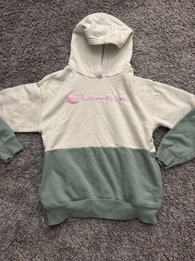 Champion Kids Colorblock Hoodie - Cream, Sage & Pink Logo